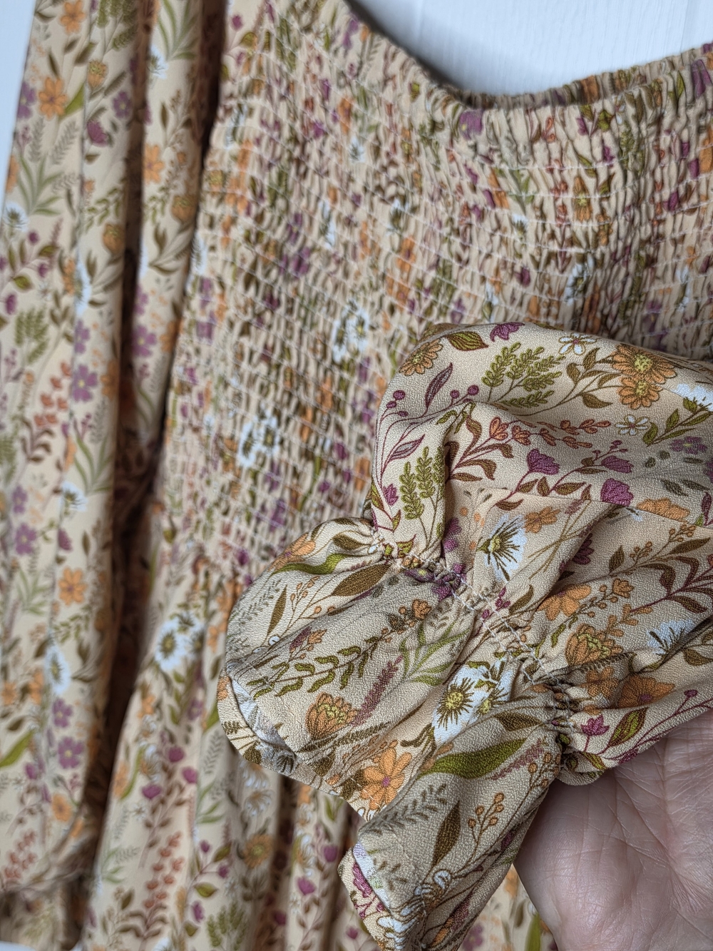 Simply Southern Women's Smocked Floral Top in Cream with Pink & Orange - Picture 5 of 5